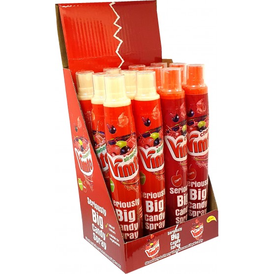 Front of Vimto Seriously Big Candy Spray Strawberry / Cherry showing vibrant red bottle, logo, and product name with 80ml size