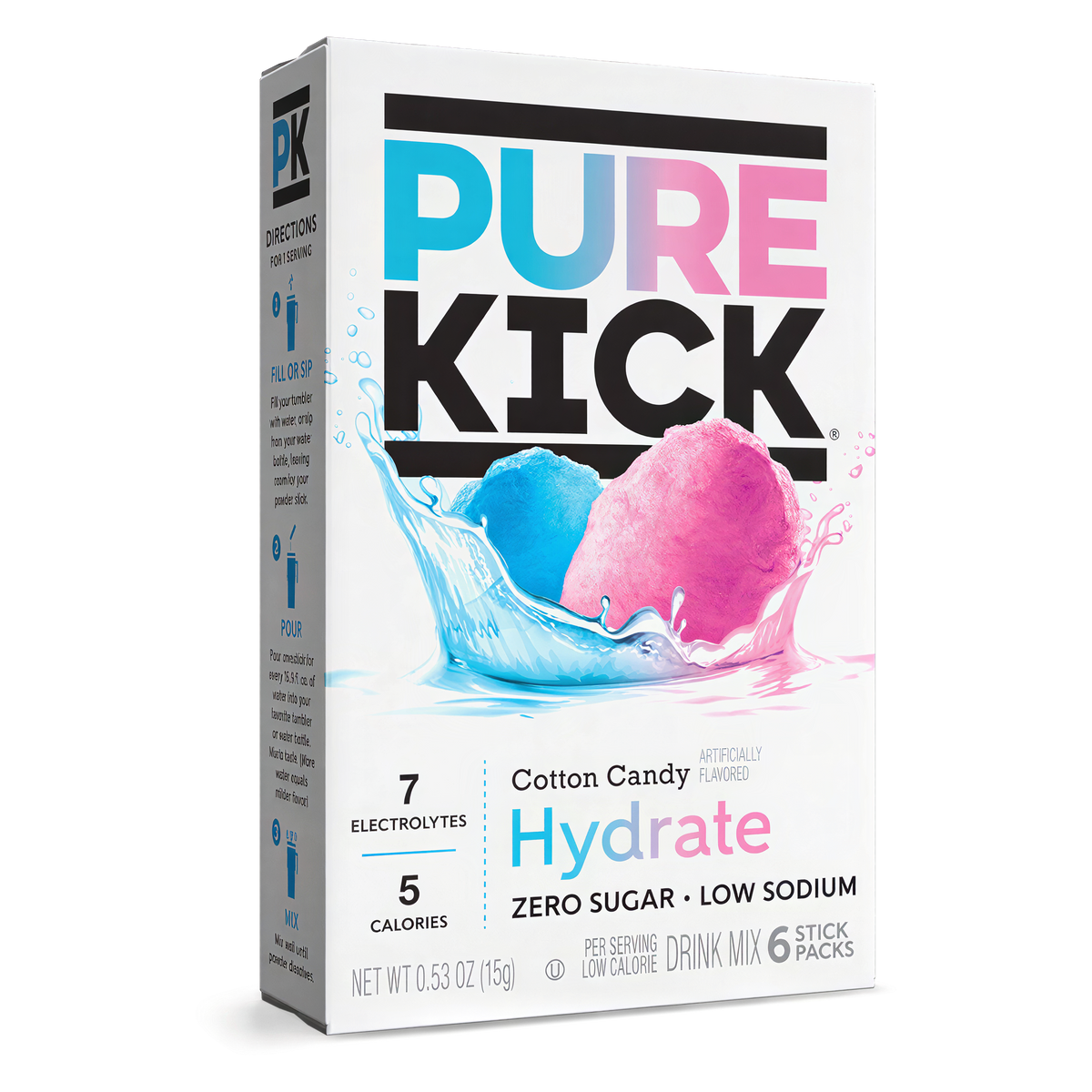 Pure Kick Hydrate Cotton Candy drink mix box