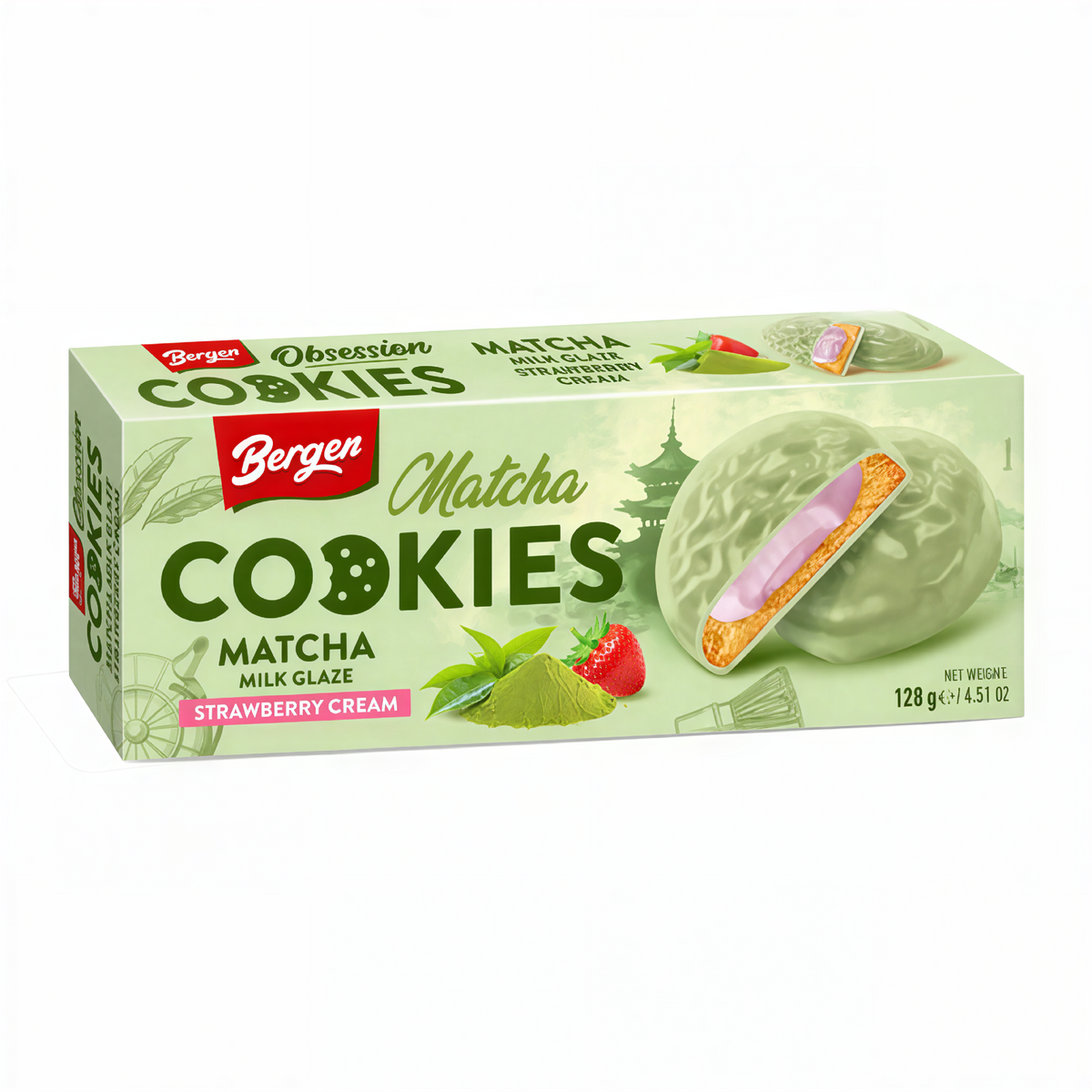 Bergen Cookies Matcha Glaze Strawberry Cream (128g)