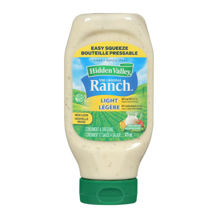 Hidden Valley Light Ranch dressing bottle on a white background