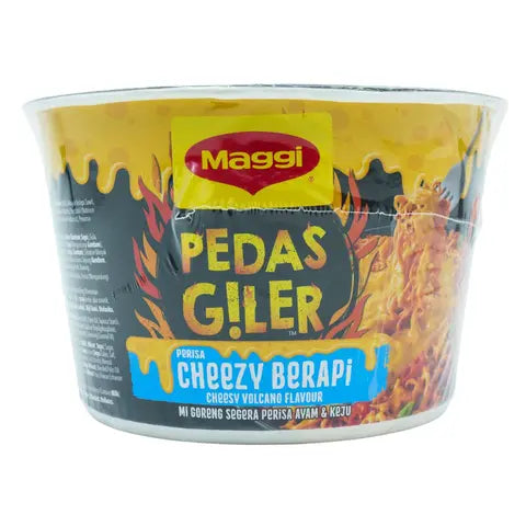   
Front label of Maggi Instant Noodles with Cheezy Berapi flavour, volume not visible  

