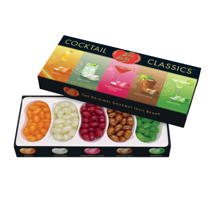 Front of Jelly Belly Cocktail Classics Gift Box showing assorted jelly beans inspired by classic cocktails (125g pack)