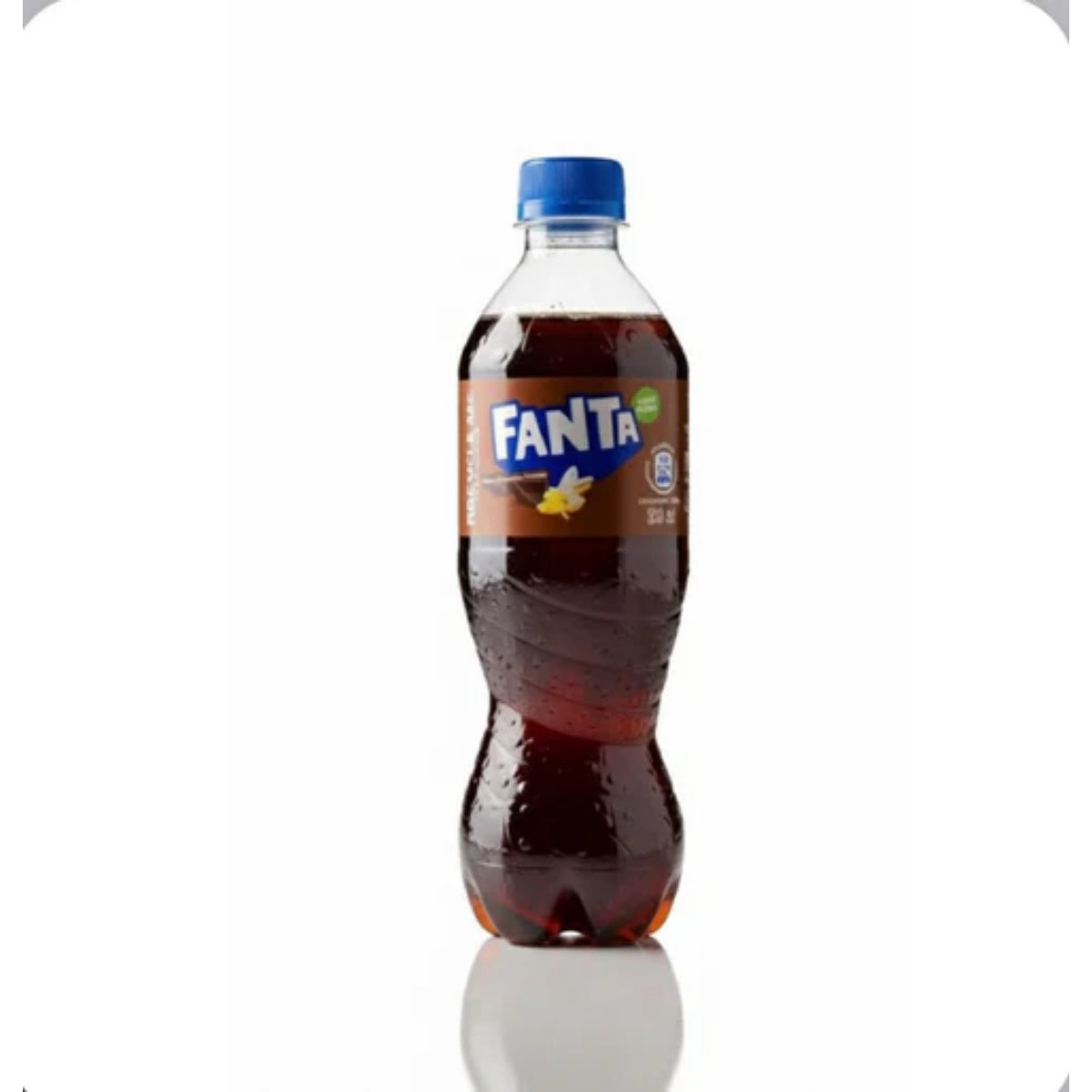 Front of a bottle of Fanta Chocolate Banana Hong Kong featuring vibrant chocolate and banana flavour label in a 500ml pack.