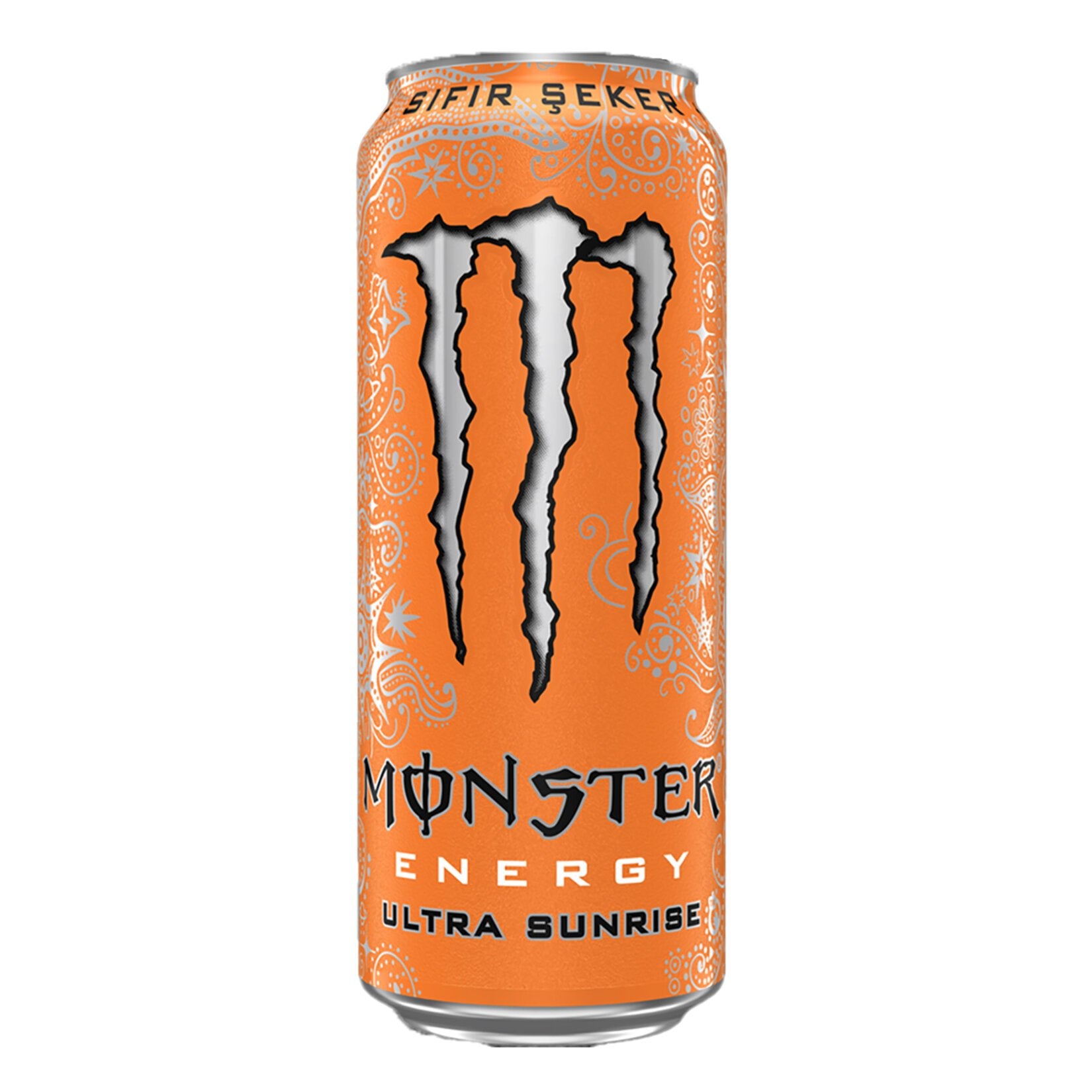 Front of Monster Ultra Sunrise can featuring bold logo and bright orange design, showing 500ml pack size
