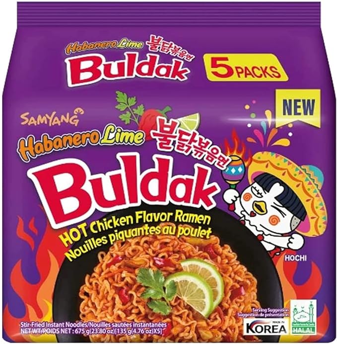 Samyang Buldak Hot Chicken Habanero Lime Flavour Ramen Noodles (145g) (5 Pack)