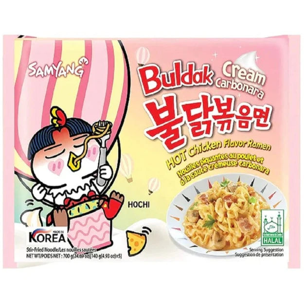 Samyang Buldak Hot Chicken Creamy Carbonara Ramen Noodles (130g) (5 Pack)