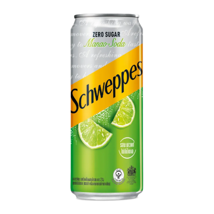 Front of Schweppes Lime Soda Zero Sugar can displaying bold logo, zesty lime graphics, and vibrant green design (330ml)