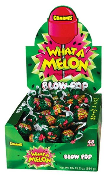   
Front label of Charms Blow Pop with What a Melon flavour, 884g  

