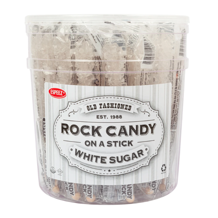 Front of Espeez Rock Candy on a Stick White Sugar packaging showing the brand logo and packaging details (23g)
