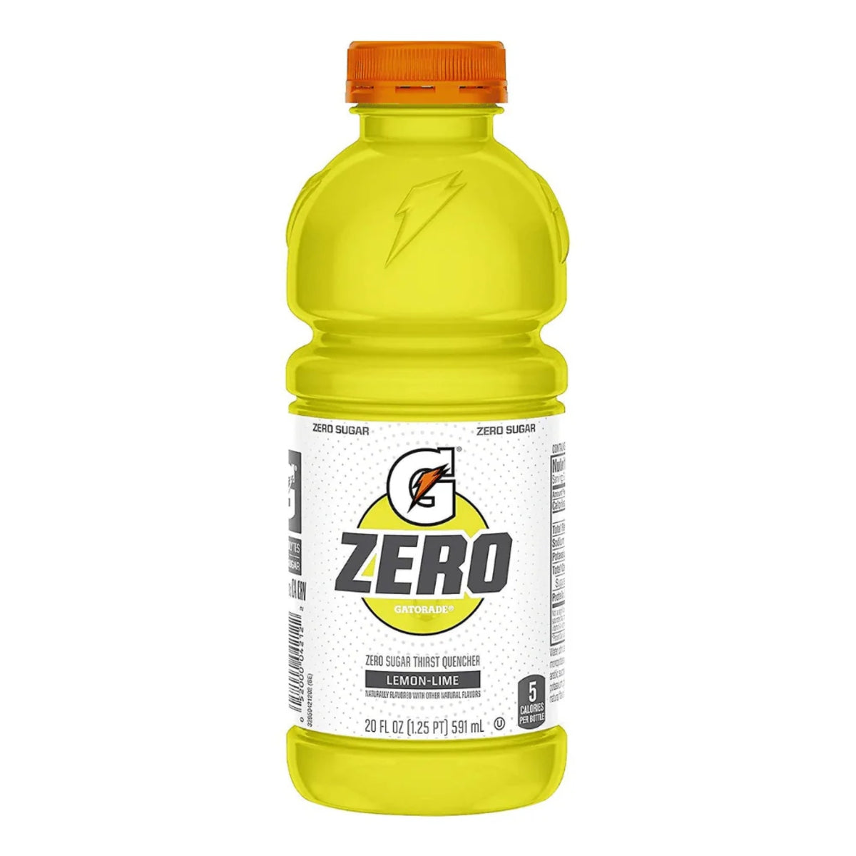 Front of Gatorade Zero Lemon Lime bottle showing the logo, lemon-lime flavour label, and 355ml volume.