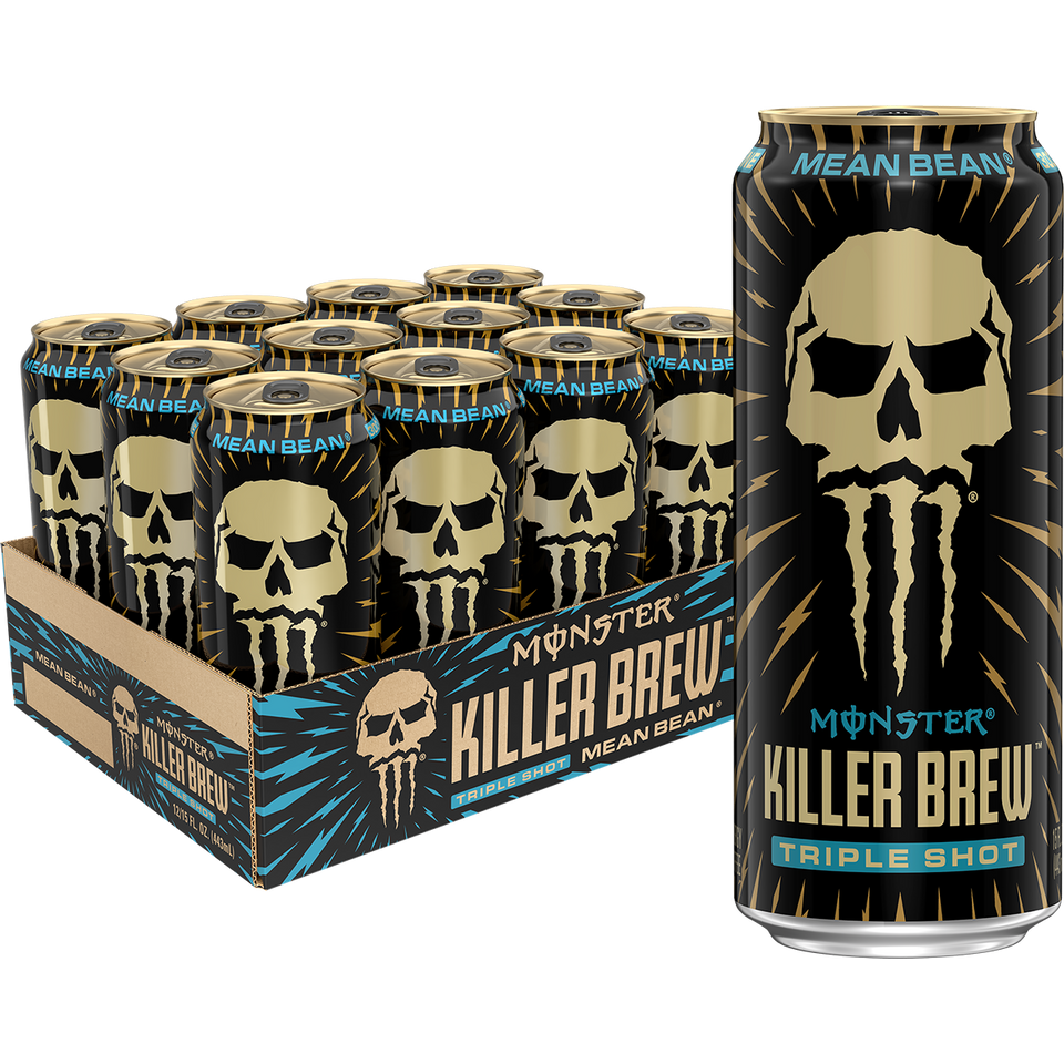 front view of Monster Killer Brew Triple Shot Mean Bean Case of 12 (12 x 443ml) product packaging