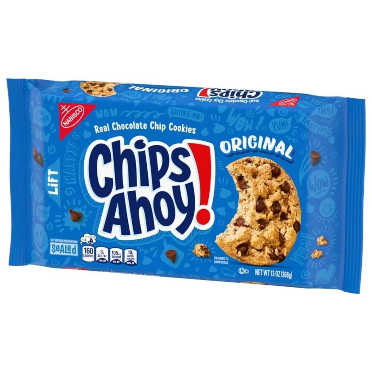 Front of Chips Ahoy! Original Chip Cookies package featuring the logo and images of chocolate chip cookies (258g pack)