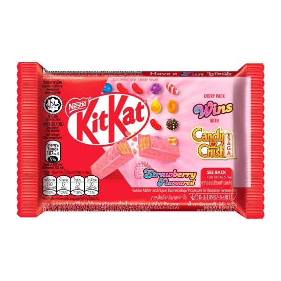   
Front label of KitKat Chocolate with Strawberry Flavoured  

