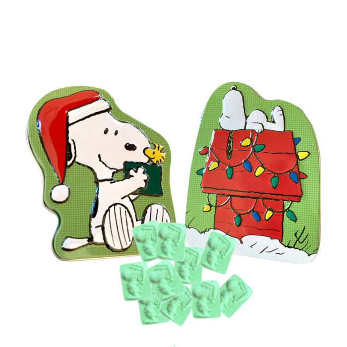Front of Peanuts Christmas is Giving Tin showcasing festive design and characters (42g)