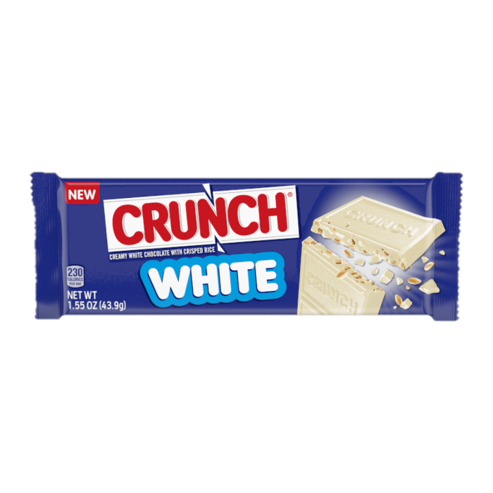 Front of Nestle Crunch Bar White showing logo and packaging details (44g)