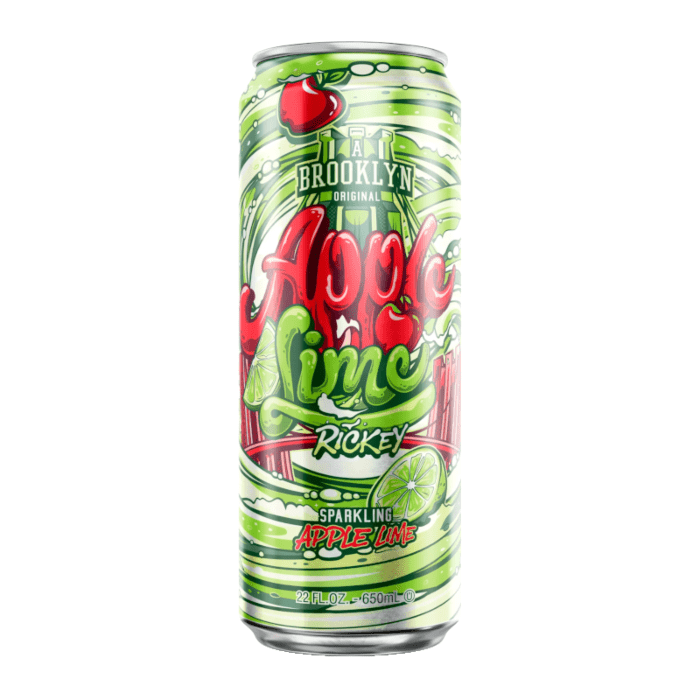 Front of Arizona Apple Lime Rickey can featuring vibrant apple and lime graphics, and pack size of 650ml.
