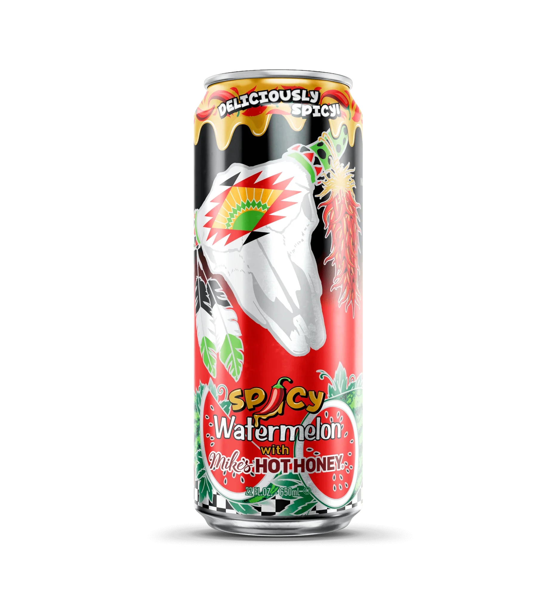 Front of Arizona x Mike's Hot Honey Watermelon can showing bold graphics, watermelon flavour label, and 650ml pack size.