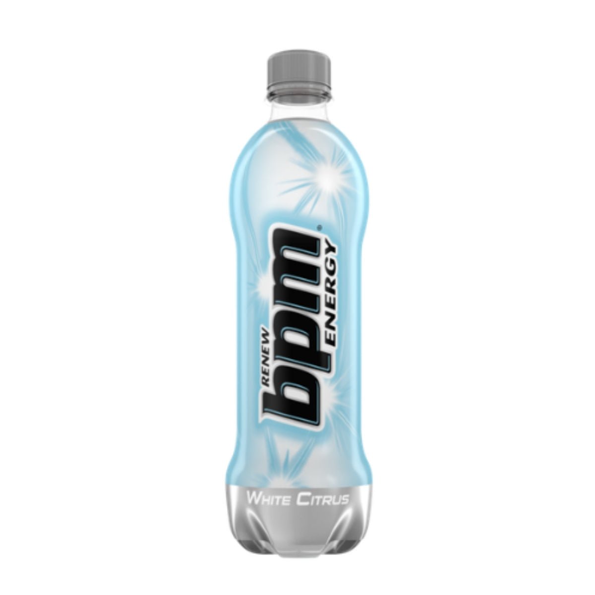 Front of BPM Focus Energy White Citrus bottle highlighting the brand logo, white citrus flavour, and 500ml size.
