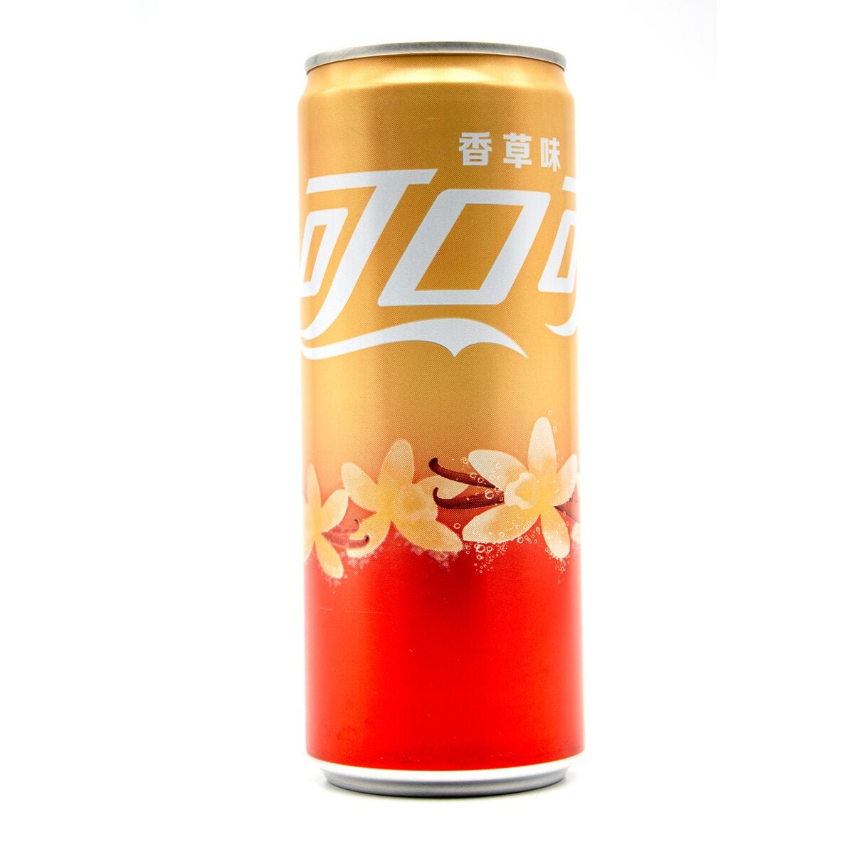 Front of Coca Cola Vanilla (China) can showcasing the logo, vanilla flavour design, and 330ml size