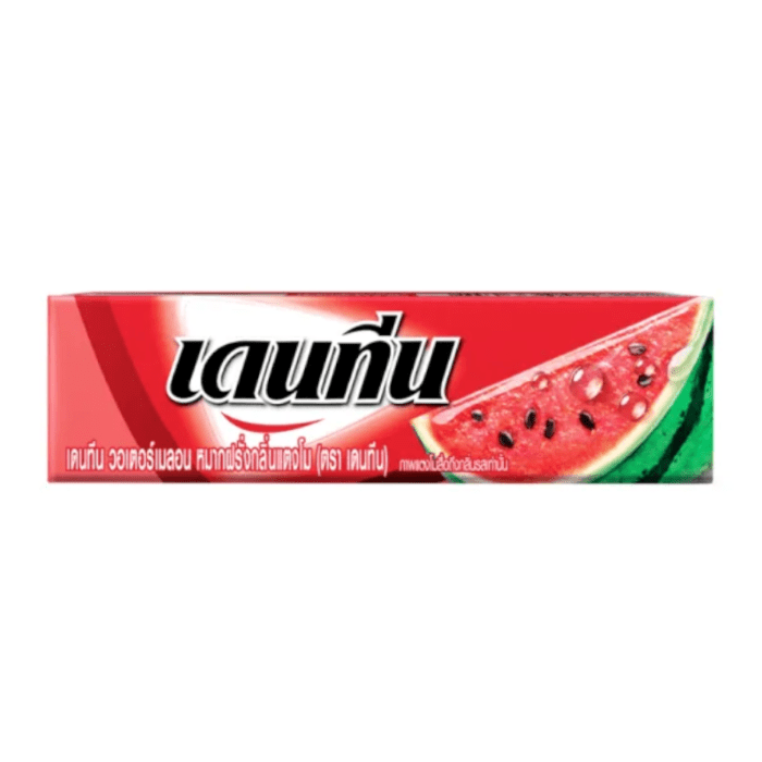 Front of Dentyne Stick Chewing Gum Watermelon Flavour 5 Pack showing the logo and ripe watermelon imagery (20g pack)