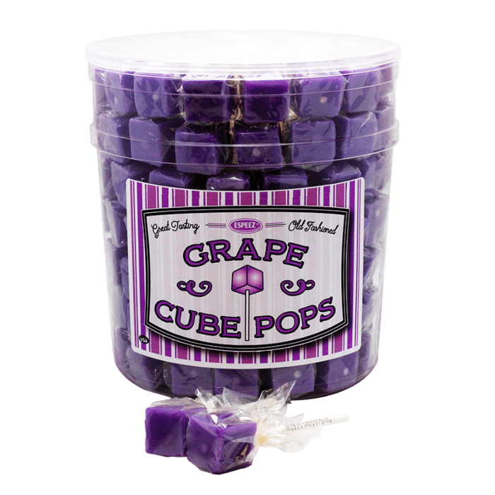 Front of Espeez Grape Cube Pops label showing purple packaging with the product name and a playful cube graphic (21g)