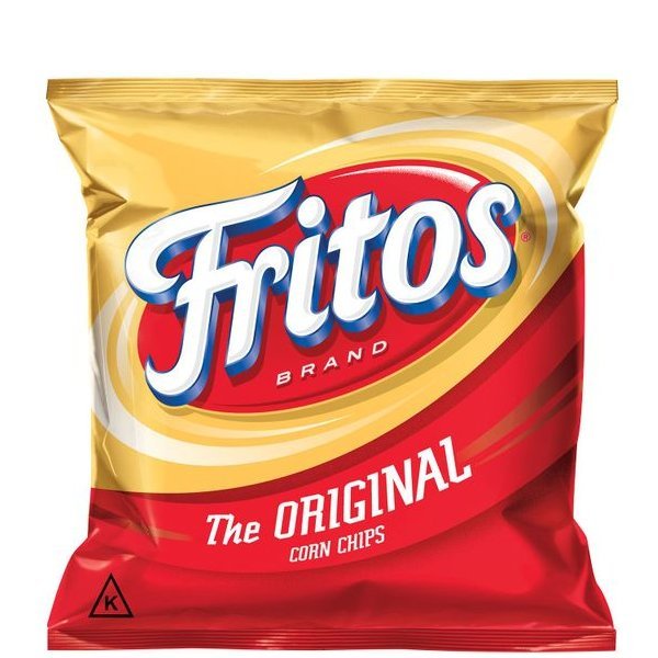 Front of Fritos The Original Corn Chips bag featuring the logo, red and yellow design, and visual of corn chips (42g pack)