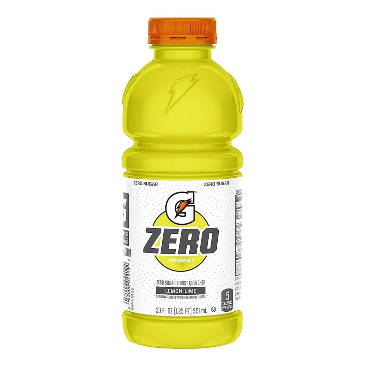 Front of Gatorade Zero Lemon Lime bottle showing the logo, lemon-lime flavour label, and 355ml volume.