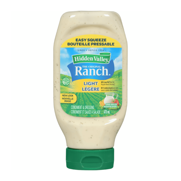 Hidden Valley Light Ranch dressing bottle on a white background