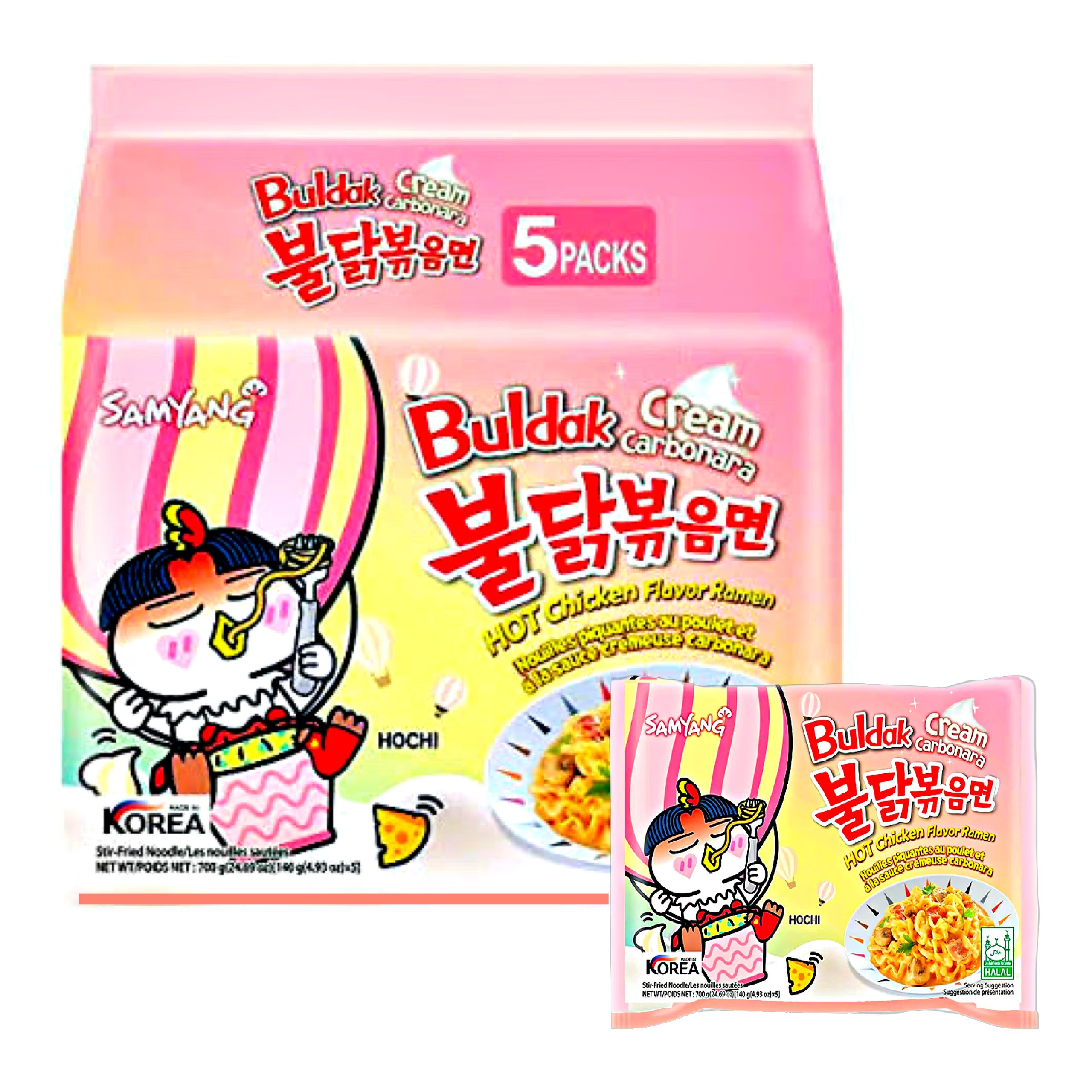 Samyang Buldak Hot Chicken Creamy Carbonara Ramen Noodles (130g) (5 Pack)