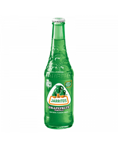 Front of Jarritos Grapefruit soda bottle showing bright green label, grapefruit flavour, and 370ml size.