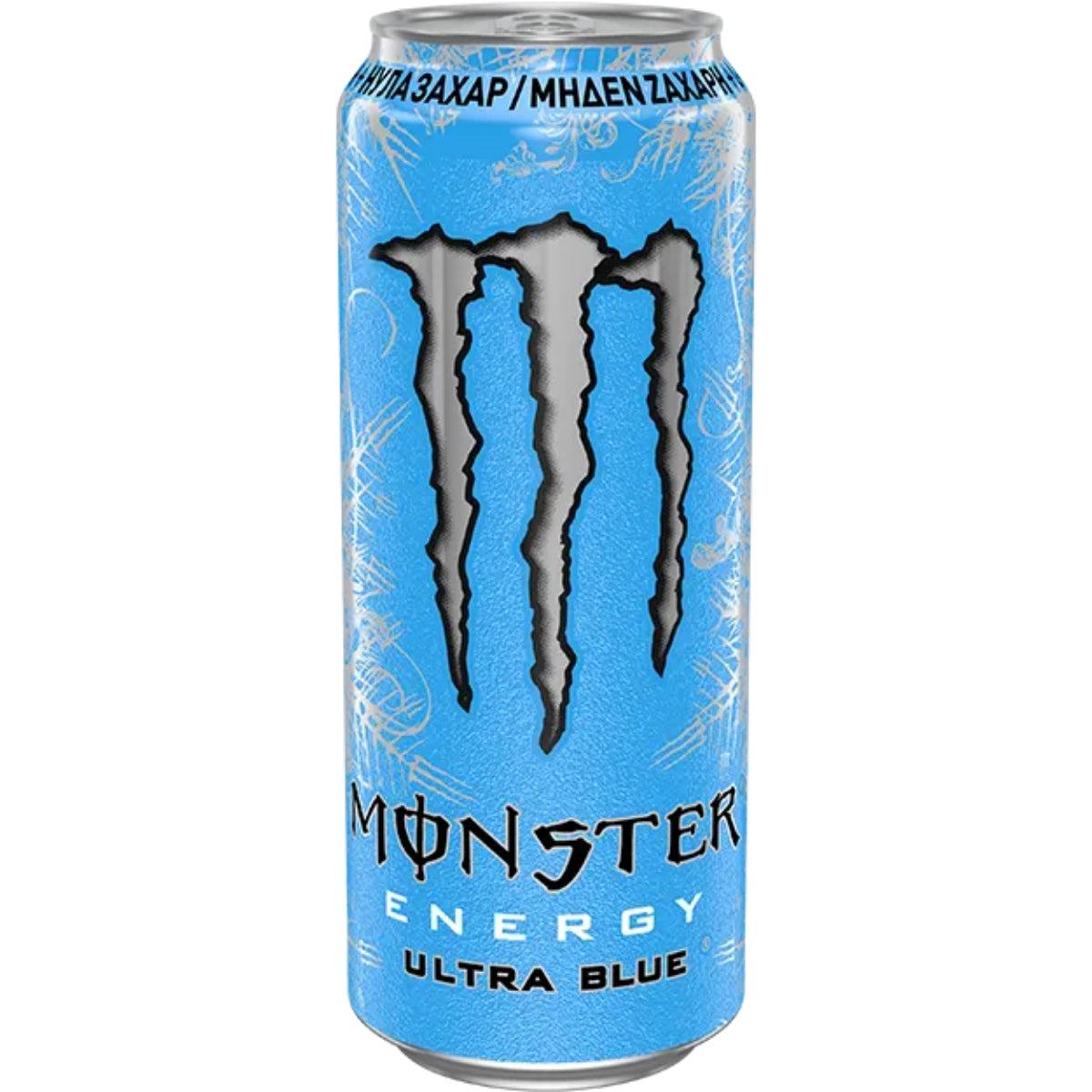 Front of Monster Ultra Blue can showing vibrant blue design and logo with 500ml label.