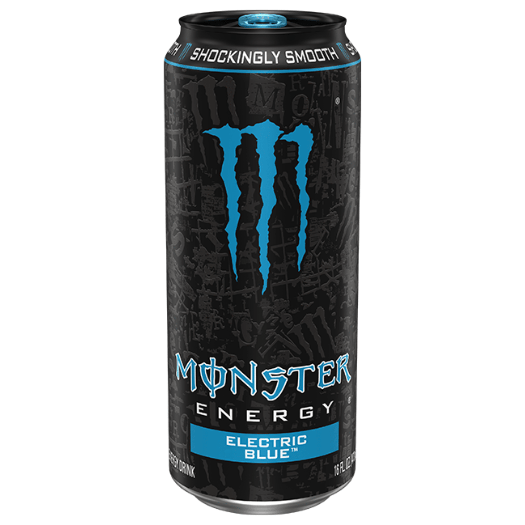 Front of Monster Energy Electric Blue can featuring bold black design, blue logo, and Electric Blue flavour label (473ml can)