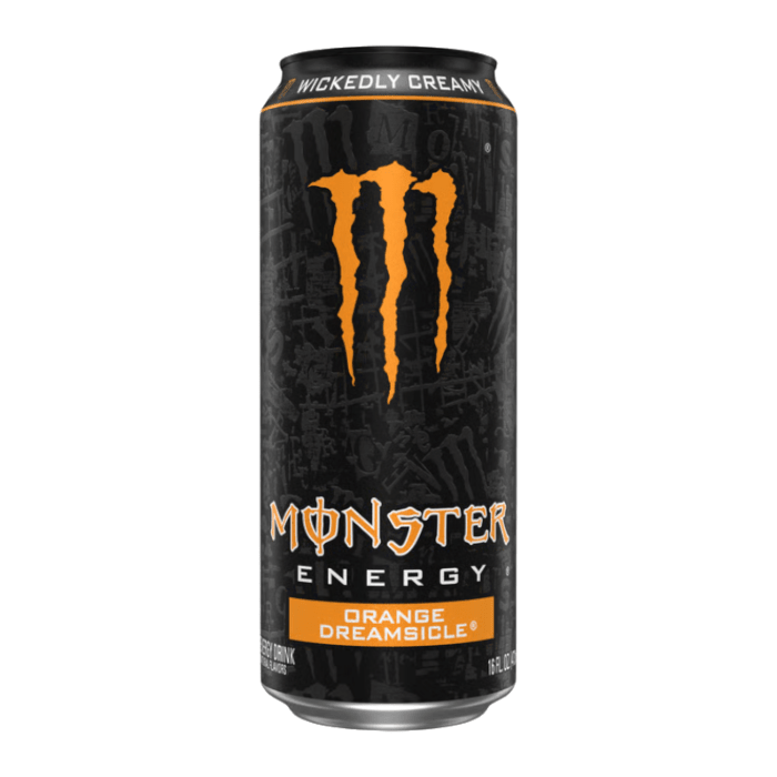 Front of Monster Reserve Orange Dreamsicle can showing iconic Monster logo with bright orange flavour label (473ml)