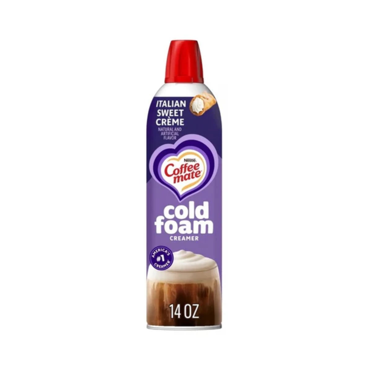 Front of Nestle Coffee Mate Cold Foam Italian Sweet Creme showing the logo, creamy texture image, and 414ml pack size.