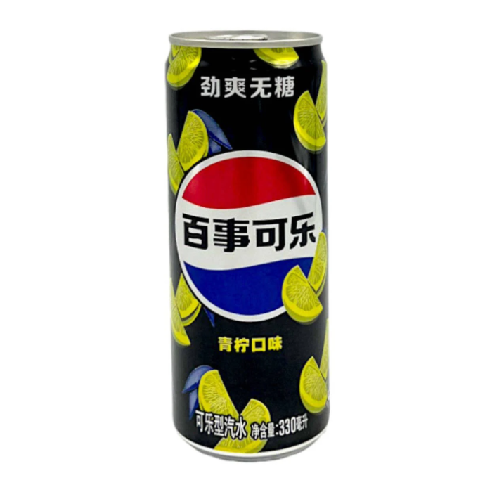 Front of a can of Pepsi Lime Zero Sugar (China) displaying the logo and bright lime graphics (330ml)