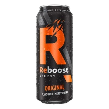 Front of Reboost Energy Original can showing bold orange logo and eye-catching design (500ml)
