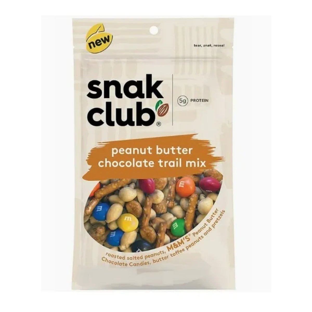 Front of Snack Club Tajin Peanut Butter Chocolate Trail Mix bag showing brand logo, peanut butter chocolate trail mix, and 71g pack size.