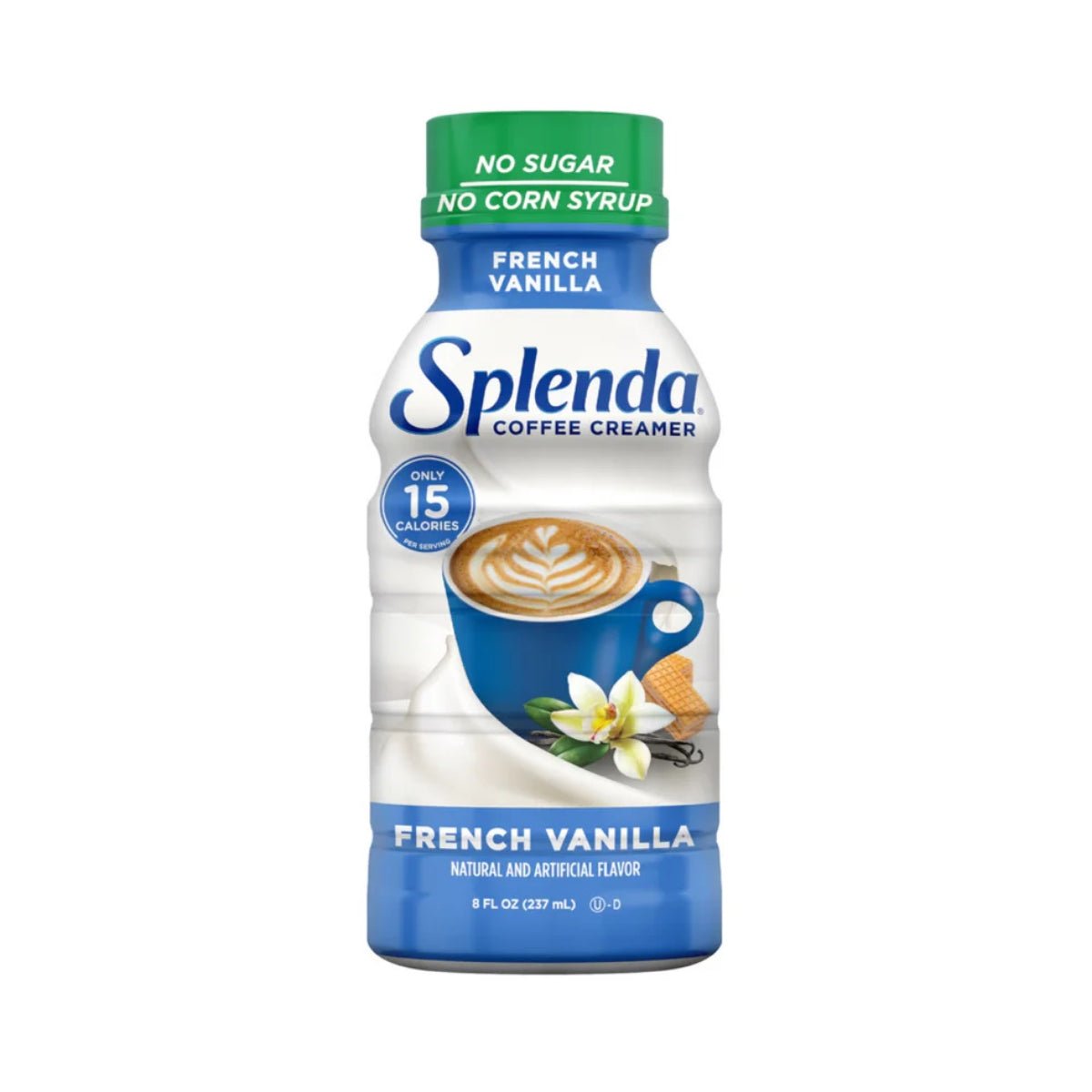 Front of Splenda Coffee Creamer French Vanilla bottle showing logo, flavour, and pack size (237ml)