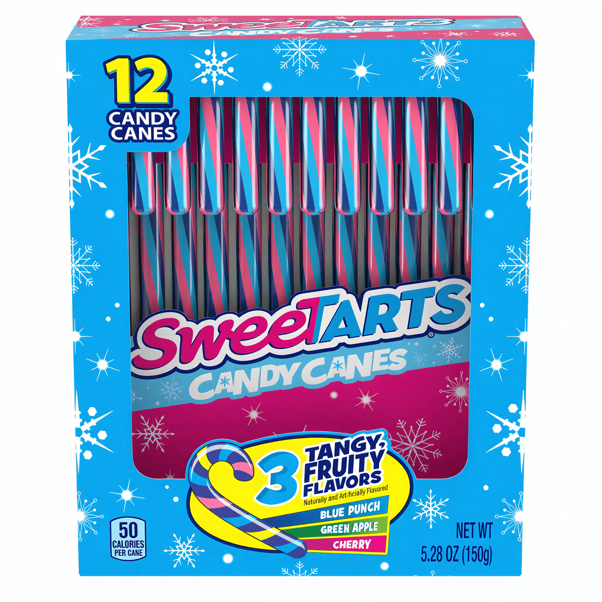 SweeTarts Christmas Candy Canes retail box containing 12 canes, net weight 150g