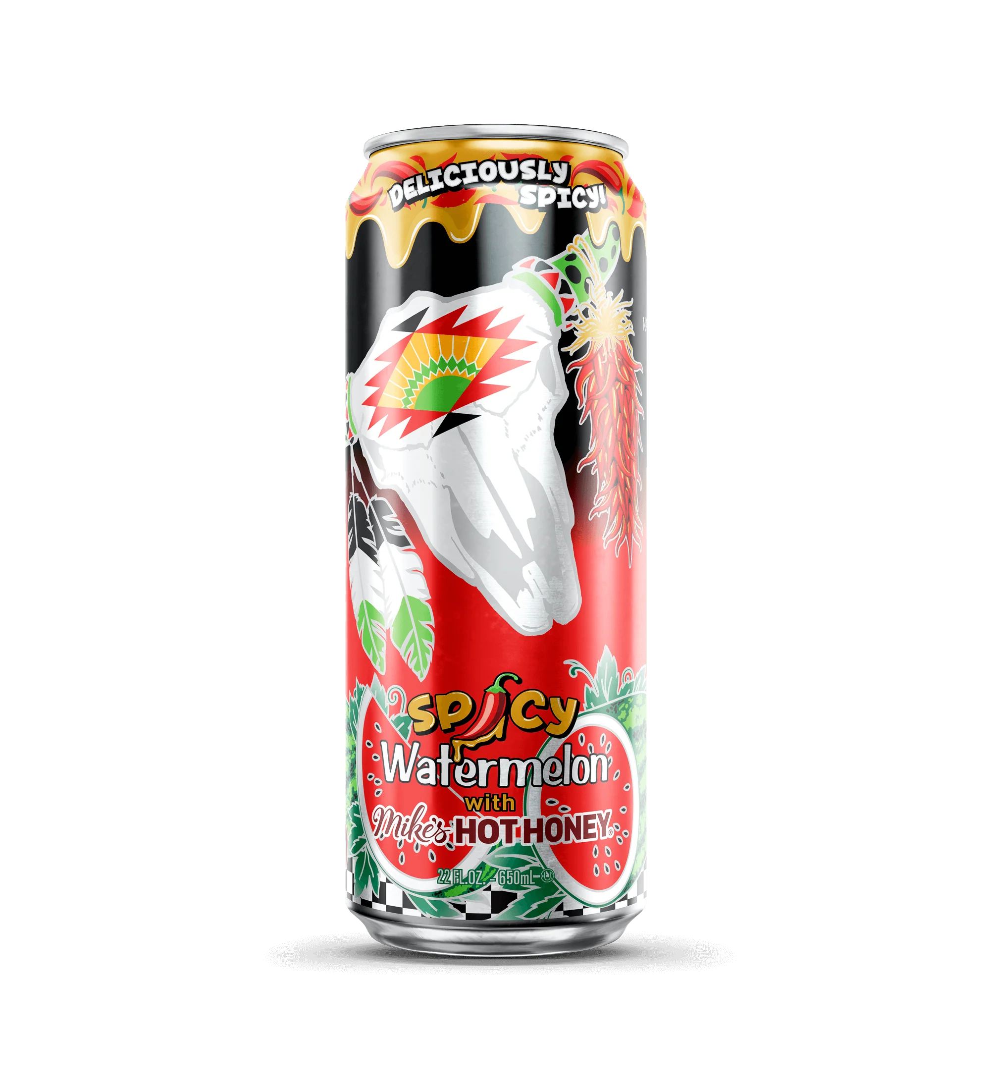 Front of Arizona x Mike's Hot Honey Watermelon can showing bold graphics, watermelon flavour label, and 650ml pack size.