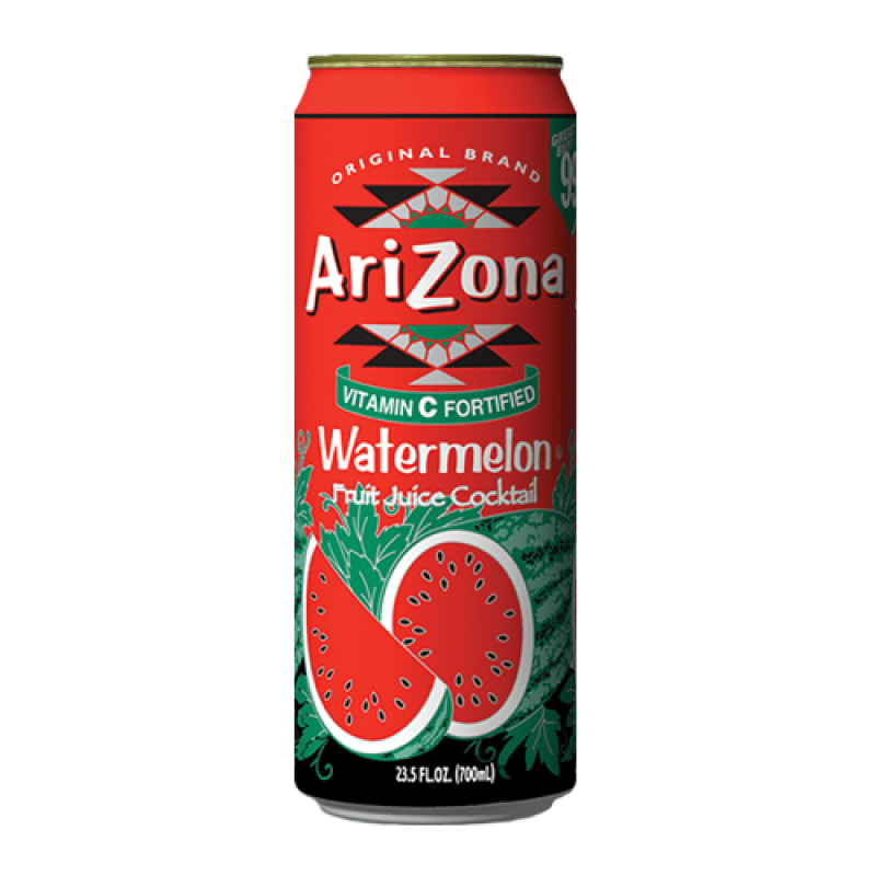Front of AriZona Watermelon drink can featuring logo, watermelon flavour, and 650ml volume.