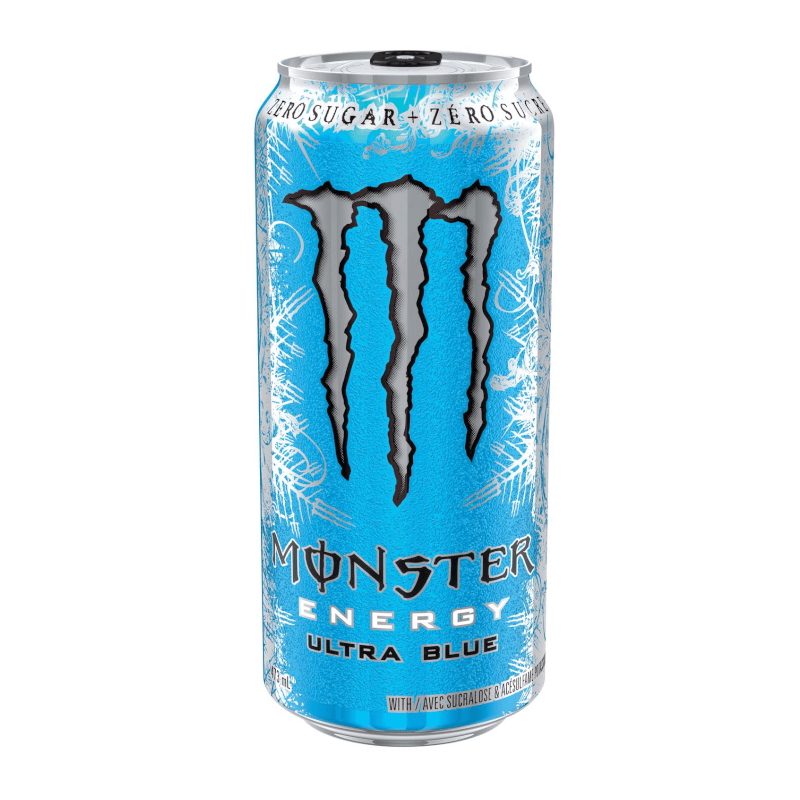 Front of Monster Ultra Blue can featuring bold blue design, logo, and energy drink label (473ml)