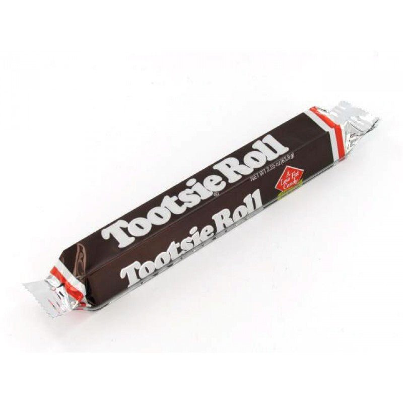 Front of Tootsie Roll packaging showcasing the distinctive logo and chocolate flavour label (64g pack)